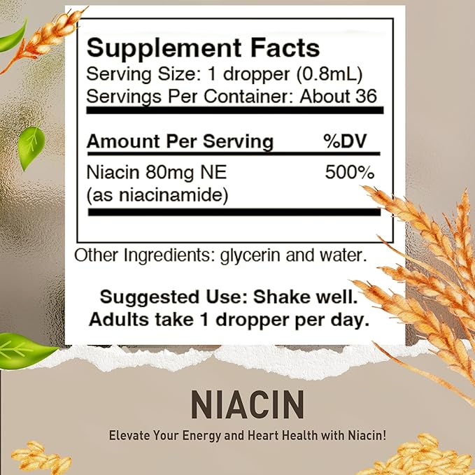 HoneyCombs Vitamin B3-Niacin 80mg Niacin Equivalent Drops – Vitamin B Liquid Niacin Drops – Alcohol-Free, Non-GMO Niacin Supplement 1oz