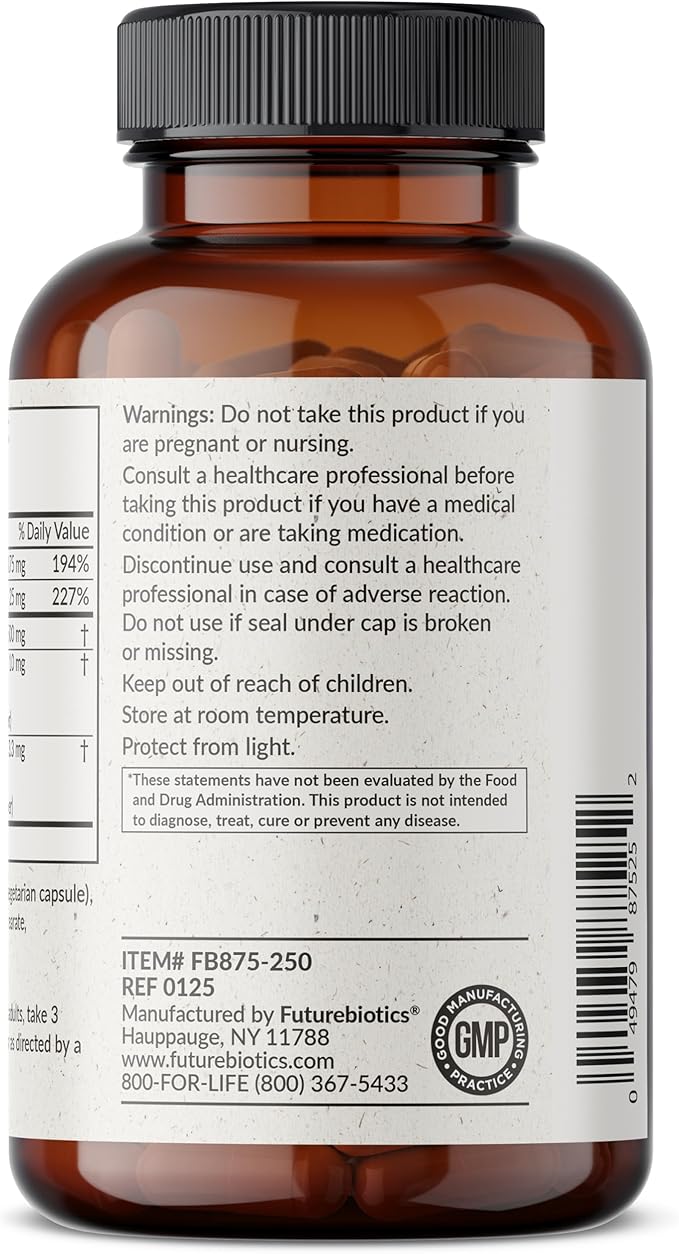 Futurebiotics L-Lysine Defense Immune Support Complex 1500 MG Per Serving with Vitamin C, Zinc, Olive Leaf & Garlic - Non-GMO, 250 Vegetarian Capsules