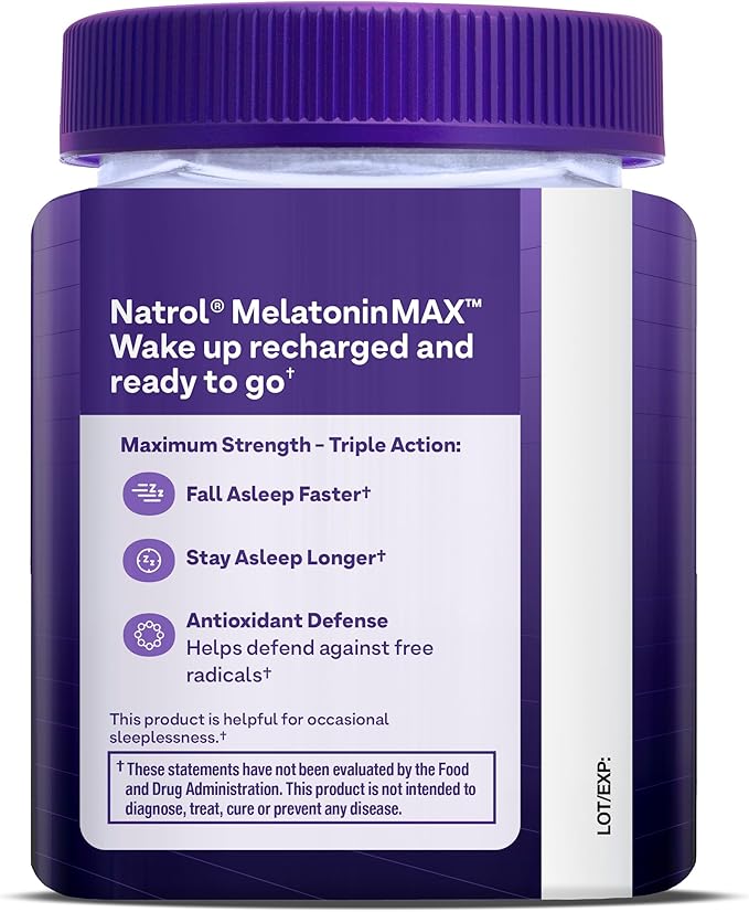 Natrol MelatoninMax Sleep Aid Gummy, 10mg per Gummy, Maximum Strength for Better Sleep, 10mg, 50 Blueberry Flavored Gummies (Pack of 12)