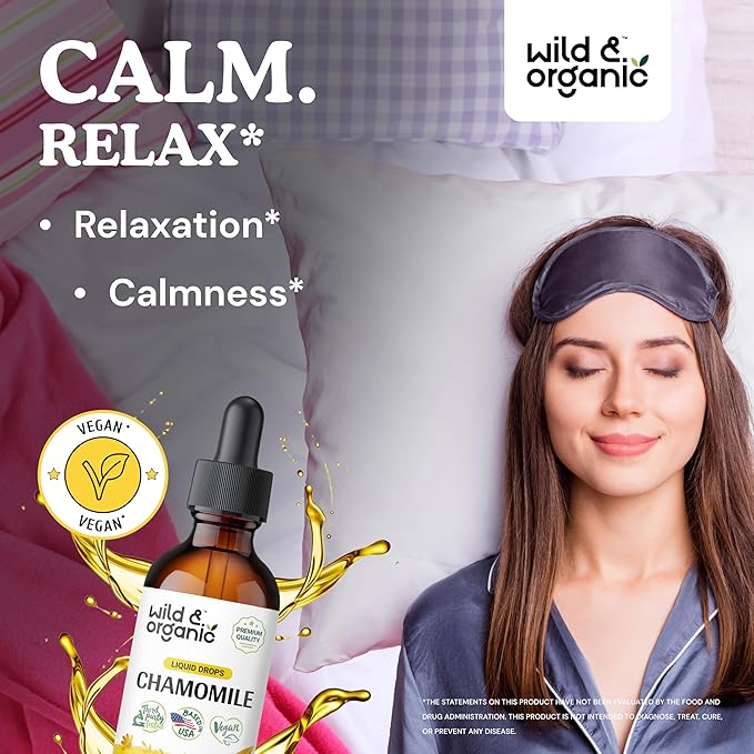 Wild & Organic Chamomile Tincture - Relaxing & Calming Chamomile Supplement - Liquid Flower Extract Drops - Vegan, Sugar & Alcohol-Free - 2 fl oz