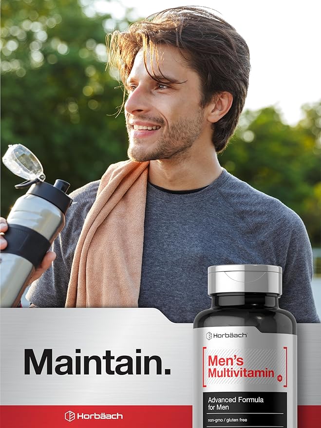 Horbäach Mens Multivitamin | 60 Caplets | Advanced Formula | with Vitamin C, D, Magnesium, Minerals & More | Non-GMO & Gluten Free Supplement