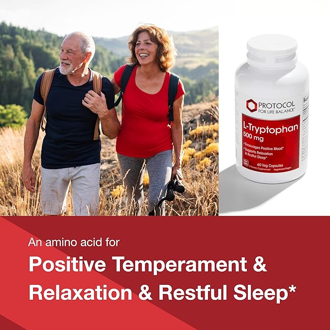PROTOCOL FOR LIFE BALANCE L-Tryptophan 500mg - Stress Relief and Relaxation - 60 Veg Caps