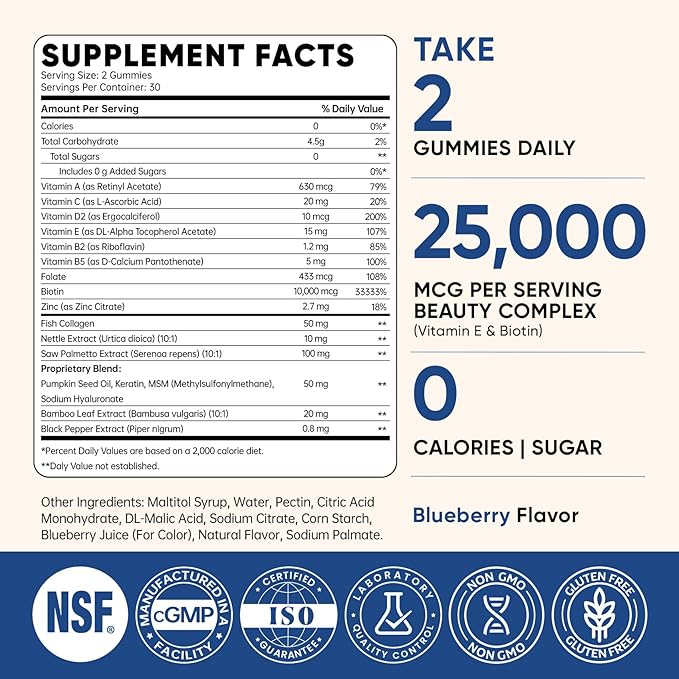 Venture Pal Biotin Gummies with Collagen & Keratin - Hair Growth Support Skin and Nail Strength Vitamins for Women & Men - Biotin 10000mcg | B-Complex | Saw Palmetto - Sugar Free, Non-GMO, 60ct
