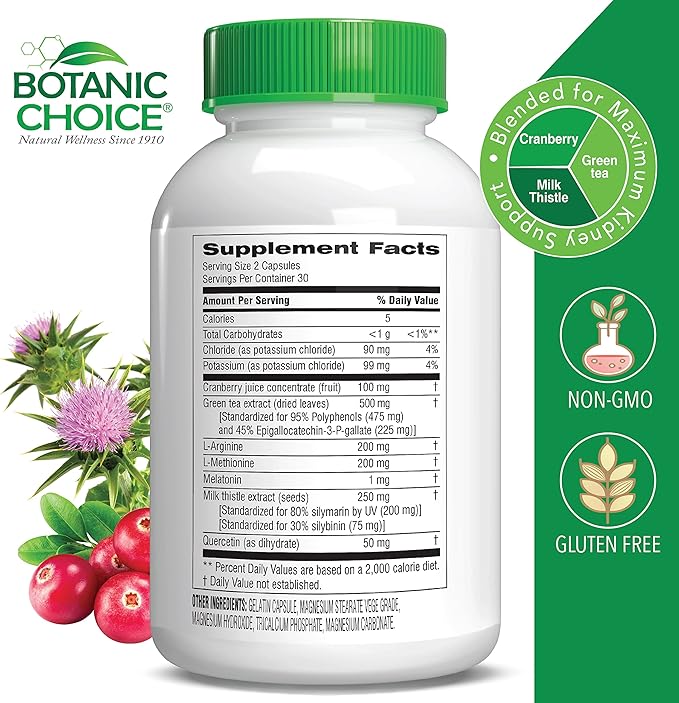 Botanic Choice Ultra Kidney Complex - Optimal Kidney Support with Milk Thistle, Green Tea & More- 60 Capsules