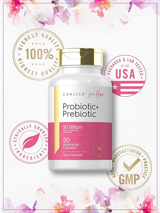Carlyle Prebiotic and Probiotic for Women | 50 Billion Active Organisms Per Serving | 50 Capsules | Vegetarian Supplement for Women