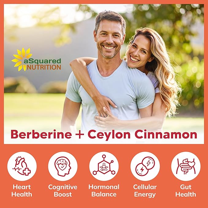 aSquared Nutrition Berberine with Ceylon Cinnamon Supplement - 1400mg Max Strength Complex - 120 Capsules - 1200mg HCl Powder Extract Plus Pills - Alternative to Gummies & Drops