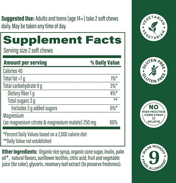 MegaFood Relax + Calm Magnesium Supplement - Soft Chews with Magnesium Citrate & Malate for Heart Health, Muscle Tension & More - Vegetarian - Grape-Flavor - 60 Chews (30 Servings)