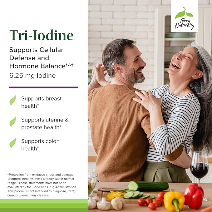 Terry Naturally Tri-Iodine - Support Thyroid Health - Aids Hormone Balance with Molecular Iodine from Kelp - Features Potassium Iodide & Sodium Iodide - Brain & Energy Support - 6.25mg, 90 Capsules
