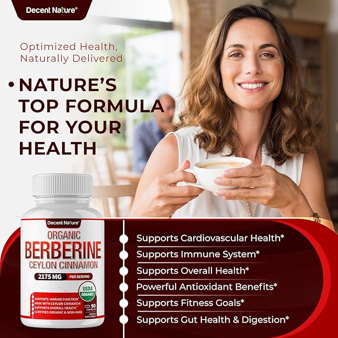 Organic Berberine with Ceylon Cinnamon 2175mg - Premium berberine supplement high purity extract USDA Organic, support immune system, Berberine Plus Complex, Non-GMO Vegan for Men Women 90 Capsules