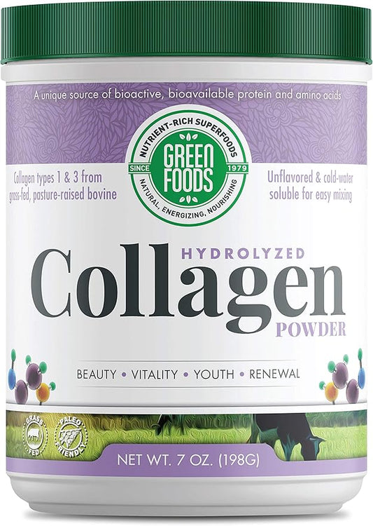 Green Foods Grass Fed Pasture Raised Hydrolyzed Collagen Peptides Protein Powder 7oz - 30 servings