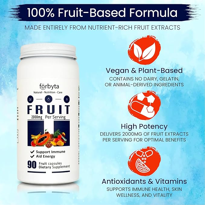 Fruits Supplement – Whole Food-Based Fruit Blend Capsules – Natural Antioxidant Support – Rich in Essential Vitamins – Non-GMO, Gluten-Free – 90 Capsules