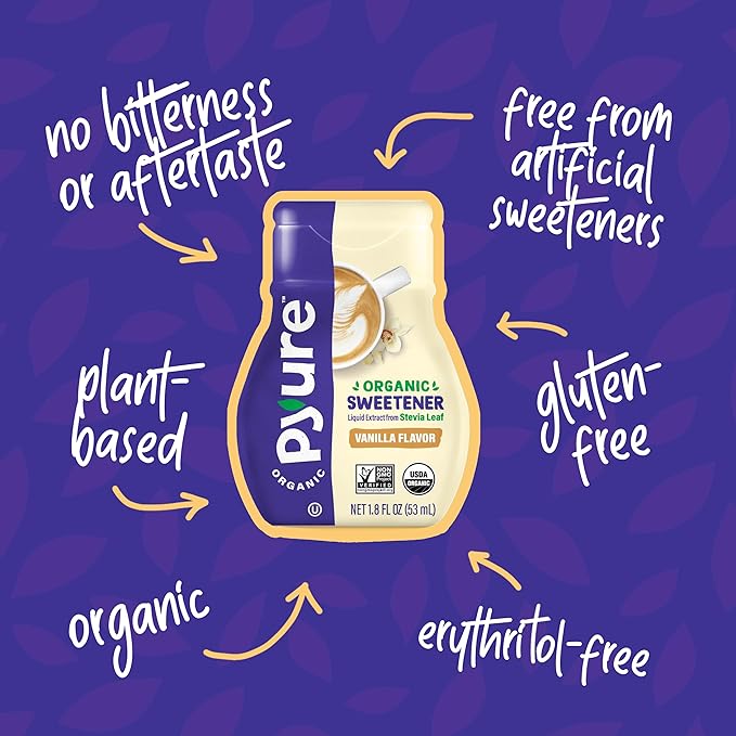 Pyure Organic Liquid Vanilla Stevia Drops | Stevia Liquid Sweetener Keto Sugar Substitutes | Zero Calorie, Zero Sugar, Zero Carb | Plant-Based Sugar Free Liquid Stevia Extract |1.8 oz (1 Pack)