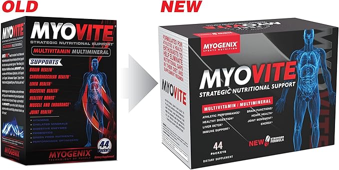 Myogenix Myovite Multivitamins for Athletes - High Performance Vitamins for Men and Women Athletes, Daily Vitamins for Optimum Nutrition, Muscle Function, and General Health, 44 Packets per Box