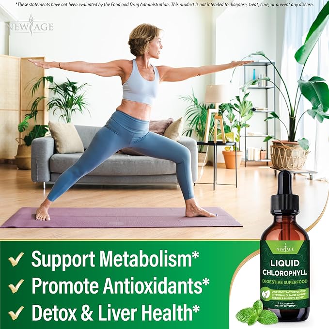 NEW AGE Chlorophyll Liquid Drops - Natural Concentrate – Energy Booster, Digestion and Immune System Supports, Internal Deodorant, Liver Function - (2 Fl Oz (Pack of 4))