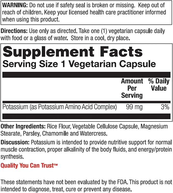 Nature's Life Potassium 99 mg - Potassium Nutritional Supplement - Minerals for Energy, Muscle Health & Electrolytes - 250 Vegetarian Capsules