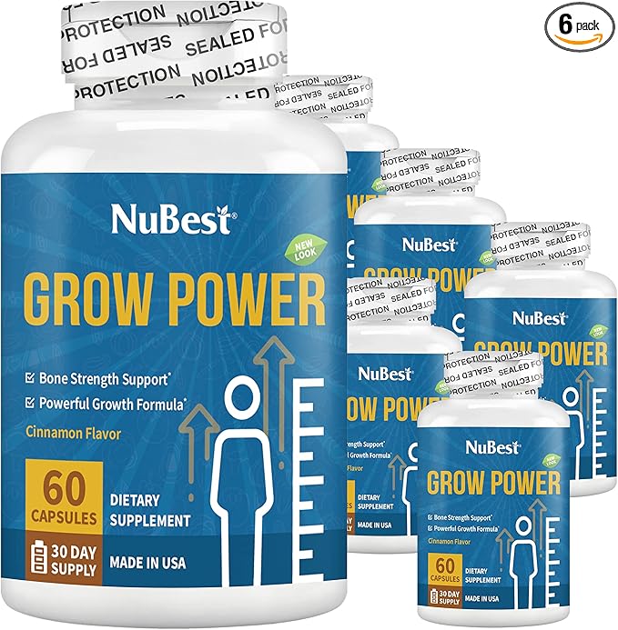 NuBest Grow Power Height Growth - Powerful Height Supplement for Age 10+ & Teens - Supports Height Growth, Grow Taller with Calcium, Vitamin D3, Phosphorus, Magnesium, Zinc & More - 6 Pack