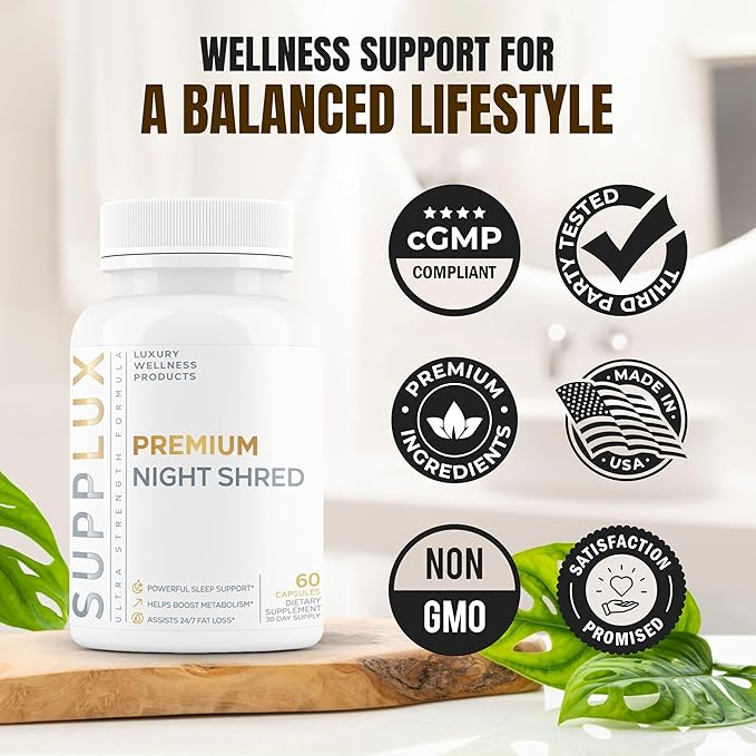 PREMIUM Night Shred - Bed Time Weight Loss Pills for Women & Fat Burner for Men - Sleep Aid, Appetite Suppressant, Metabolism Booster | 16 Research Backed Ingredients for Sleep, Relaxing - 60 Capsules