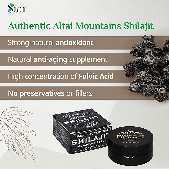 Sayan Pure Shilajit Resin 1.4oz/40g, 265 Servings - Potent Organic Fulvic Acid Supplement - Supports Immune System, Memory, Focus, and Provides Natural Energy, Detox - Vegan, Non-GMO