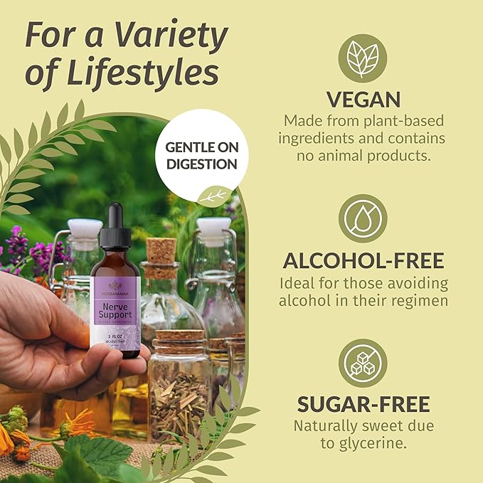 HERBAMAMA Nerve Support and Rhodiola Kit - Bundle of Nerve Support Liquid Complex 2 fl oz & Rhodiola Rosea Capsules - Vegan, Non-GMO, Sugar & Alcohol-Free, 2 Pack