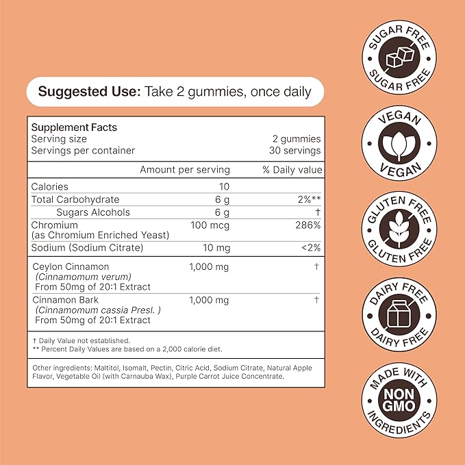 Ceylon Cinnamon Gummies - 2000mg Cinnamon Complex Chromium in Plastic Free Tins - Gluten Free Vegan