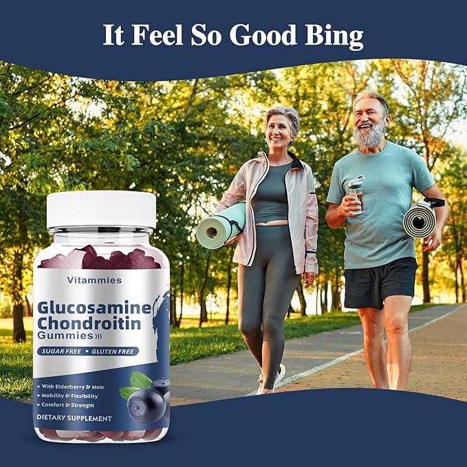 Glucosamine Chondroitin Gummies with MSM & Elderberry Extra Strength - Joint Support, Antioxidant Immune Support Supplement for Adults, Men & Women - 60 Blueberry Gummies