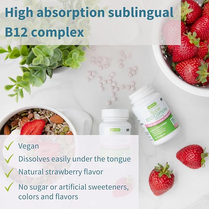 Vegan Omega-3 + Super B12-Complex 1000mcg Vegan Bundle, Sustainable EPA & DHA Algae Oil 1340mg + High Absorption Sublingual Vitamin B12 With Methylcobalamin, Adenosylcobalamin & Hydroxocobalamin, by I