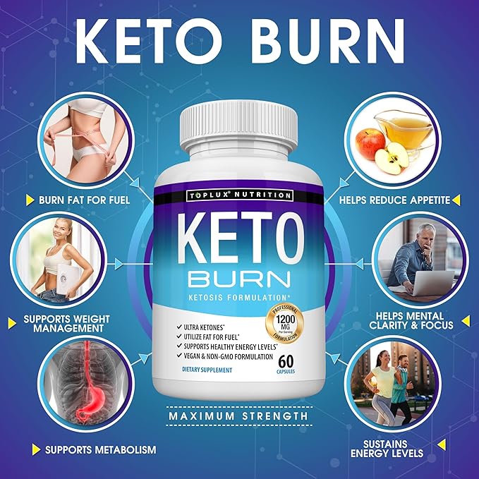 Toplux Keto Burn Pills Ketosis Weight Loss - 1200 Mg Ultra Advanced Natural Ketogenic Fat Burner Using Ketone Diet for Men Women 60 Capsules Supplement