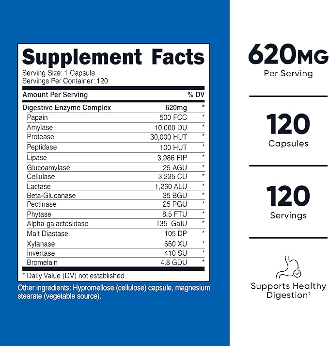 Nutricost Digestive Enzymes 620mg, 120 Veggie Capsules (3 Bottles) - Complete Digestive Enzyme Supplement