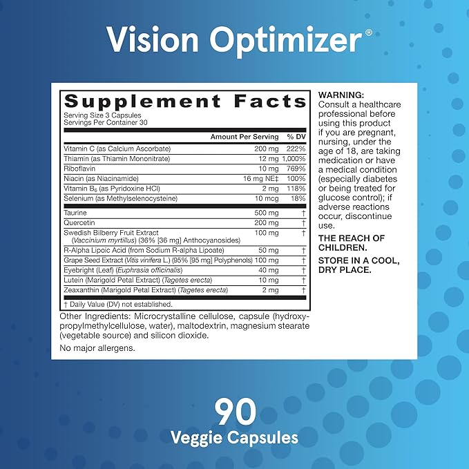 Jarrow Formulas Vision Optimizer Veggie Caps-90 Count - Eye Supplement-Dietary Supplement-with Grape Seed Extract,Lutein & Zeaxanthin,Quercetin & More-Non-GMO-Gluten Free,Pack of 12