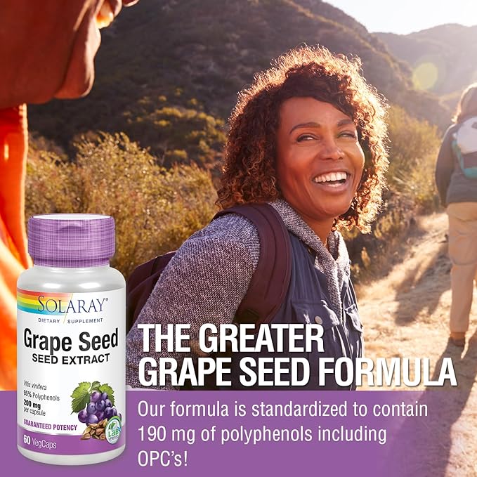 SOLARAY Grape Seed Extract 200 mg Plus Bioflavonoid Complex | Healthy Cardiovascular & Blood Vessel Support | 60 VegCaps