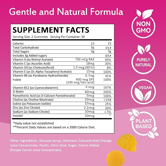 Fertility Support Gummies for Women Hormonal Balance & Conception Support, Prenatal Vitamins with Myo-Inositol & Pantothenic Acid, Fertility Gummies for Women Get Pregnant Fast, 60 Count