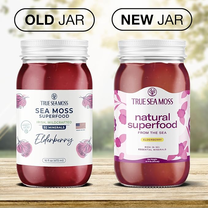 TrueSeaMoss Sea Moss Gel – Made in USA – Wildcrafted Seamoss, Fresh Fruits & Sea Vegetables – Elderberry, Pack of 2 (Labels may Vary)