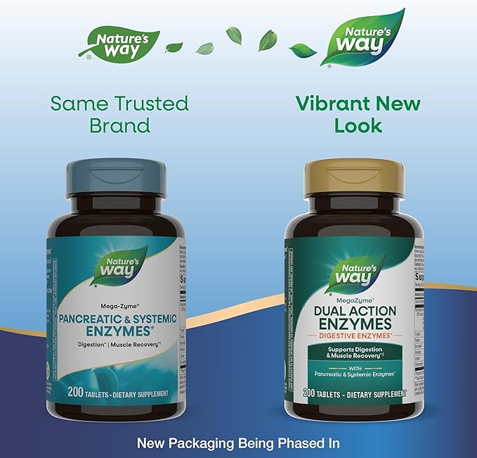 Nature's Way Mega-Zyme, Pancreatic & Systemic Enzymes*, Relieves Occasional Muscle Soreness Due to Overexertion and Exercise,* Digestive Support*, 200 Tablets (Packaging May Vary)