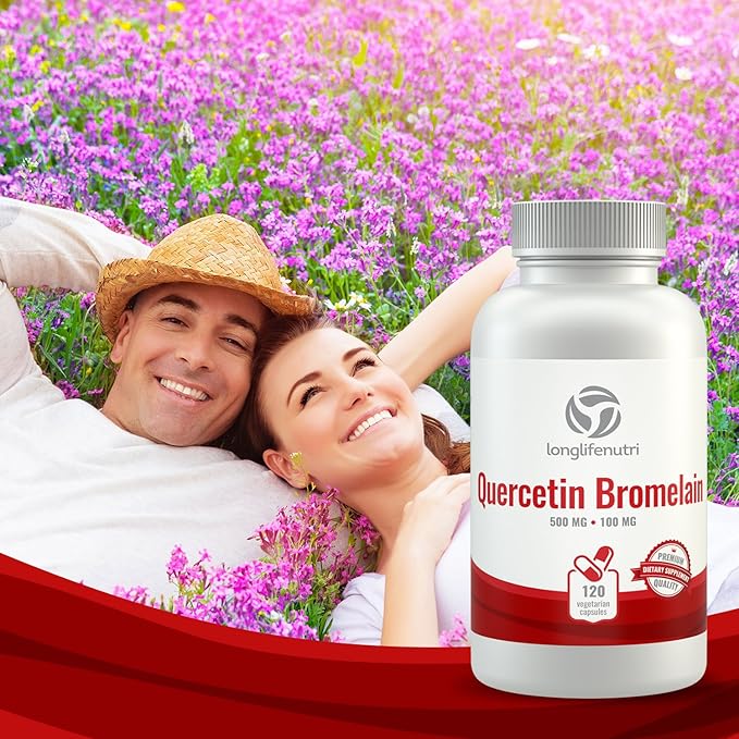 Quercetin 500mg with Bromelain 100mg 120 Vegetarian Capsules | Natural Antioxidant Supplement | Relief Complex | Dihydrate Pure Powder Extract Cap 500 mg Plus