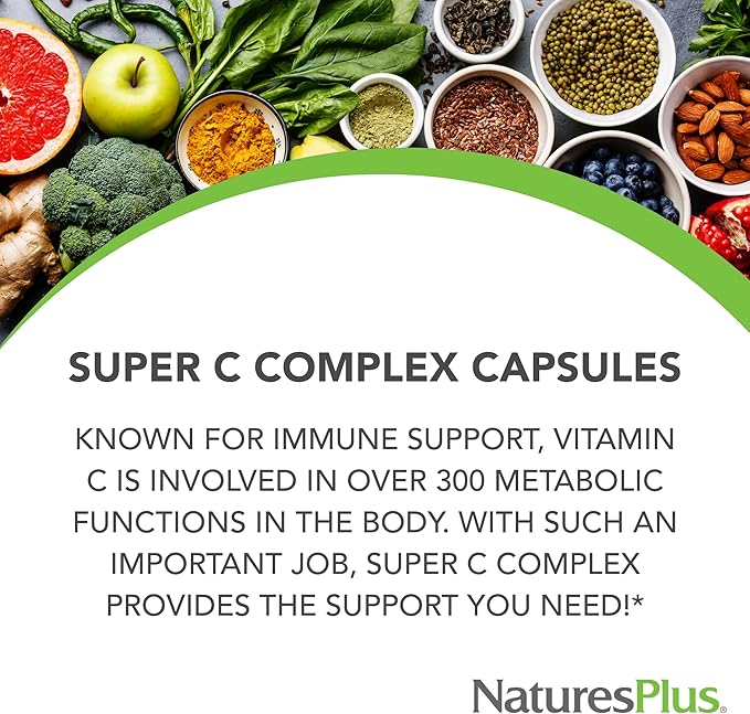 Natures Plus Super C Complex - 180 Capsules, Pack of 2 - with 1000 mg Vitamin C & 500 mg Bioflavonoids - Vegan, Gluten Free - 180 Total Servings