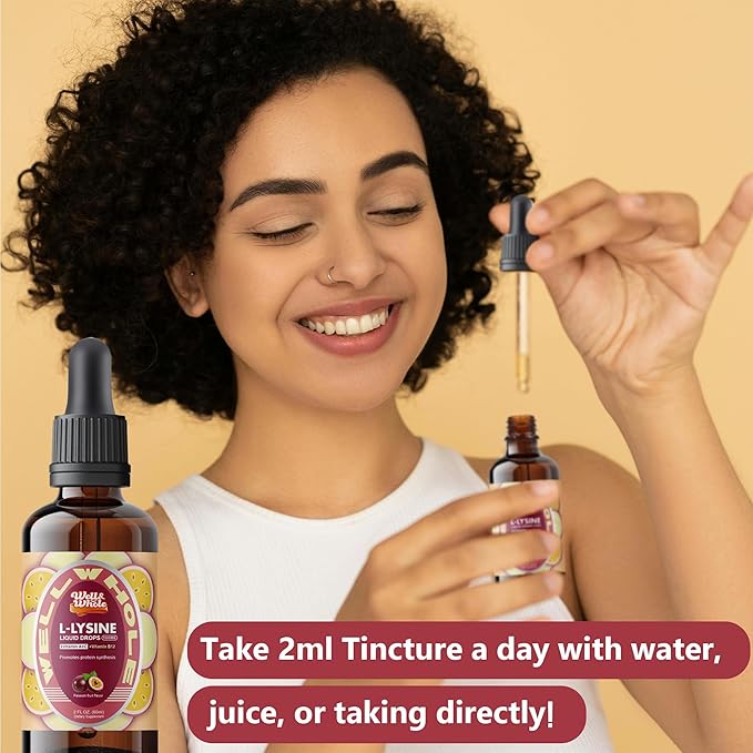 L-Lysine Supplement Liquid Drops | L-Lysine 1000mg Tincture with Vitamin A, C, and B12 for Adults & Kids | Immune Support, Skin & Lips Health, Collagen Synthesis | Non-GMO, Vegan, 2 Fl Oz (60 ML)