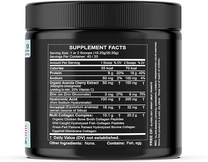 Collagen Peptides Powder with Vitamin C & Hyaluronic Acid - from Organic Cleanest Sources & Super High Absorption - Hydrolyzed Multi Type I, II, III, V, X - Skin Hair Supplement Made in USA