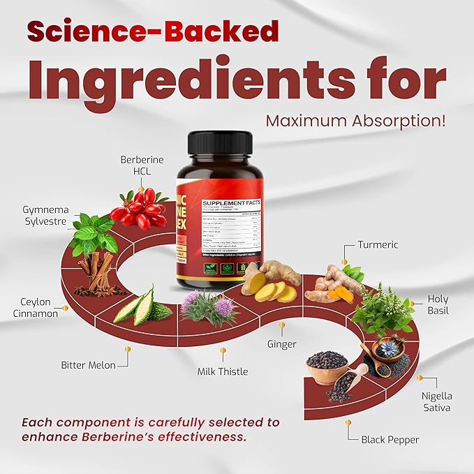 VEGATOT GlucoSavior Berberine Supplement with Ceylon Cinnamon, Bitter Melon, Gymnema - Supports Immune, Heart Health & Gastrointestinal Function - Made in The USA (150 Count (Pack of 1))