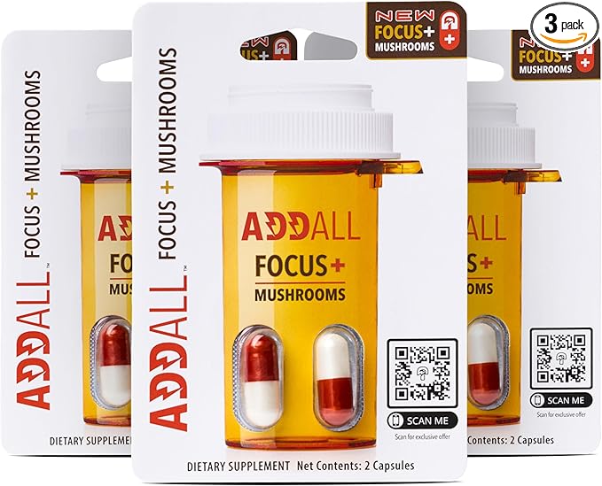 Focus + Mushrooms Memory Supplement (3 Pack) #1 Effective Alternative Brain Supplement Substitute Pills Nootropic & Energy | No Crash | Science Backed Formula | USA Made
