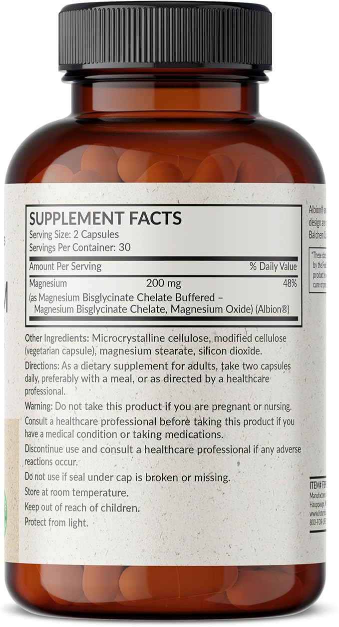 Futurebiotics Magnesium Glycinate 200 MG per Serving Chelated for High Absorption, Gentle On Stomach, Non-GMO, 60 Vegetarian Capsules