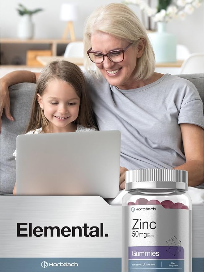 Horbäach Zinc 50mg | 70 Gummies | Mixed Berry Flavor | Vegan, Non-GMO and Gluten Free Formula | Zinc Citrate Dietary Supplement