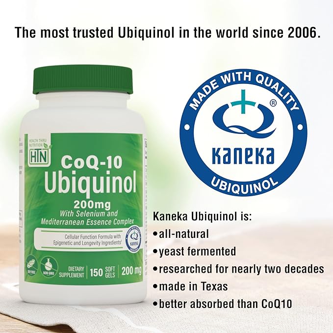 Health Thru Nutrition Ubiquinol 200mg 150 Servings with Selenium and Mediterranean Essence Complex | Cellular Function Formula with Epigenetic and Longevity Ingredients | Non-GMO Kaneka Qh