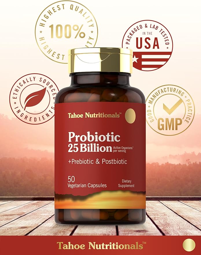 Tahoe Nutritionals Prebiotic, Probiotic & Postbiotic | 25 Billion CFU | 50 Powder Pills | Men and Women's Digestive Health | Vegetarian and Non-GMO Supplement