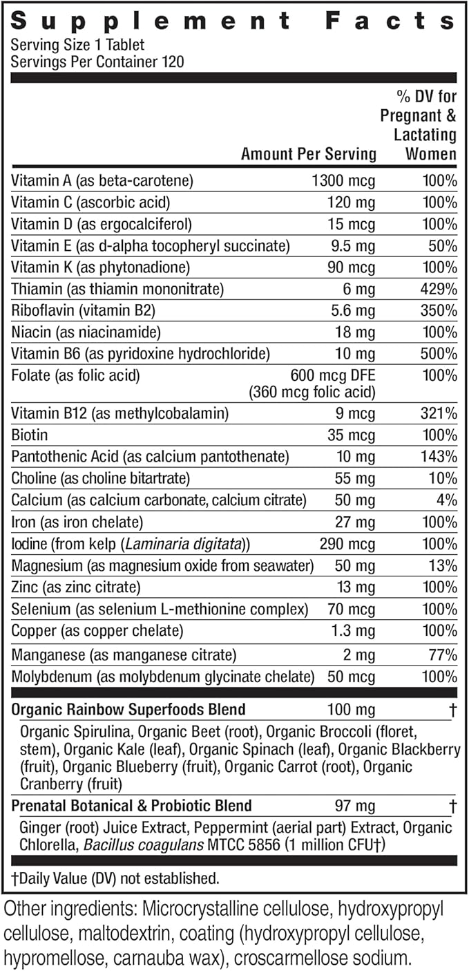 Rainbow Light High-Potency Prenatal One Multivitamin, Prenatal Health Multivitamin Supports Mom's Health and Baby's Development, With Vitamin C, Vegan, 120 Count