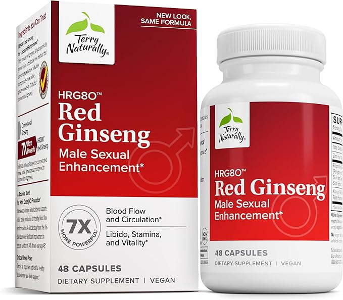 Terry Naturally Male Sexual Health - Dietary Supplement to Support Healthy Blood Flow & Circulation - with Korean Red Ginseng - Herbal Supplement for Men to Aid Healthy Energy - 48 Capsules