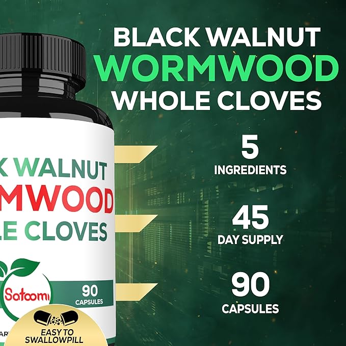 Satoomi 5 in 1 Wormwood Capsules Supplement - with Black Walnut Cloves Turmeric and Berberine HCl - 90 Capsules - Immune System & Digestion Health