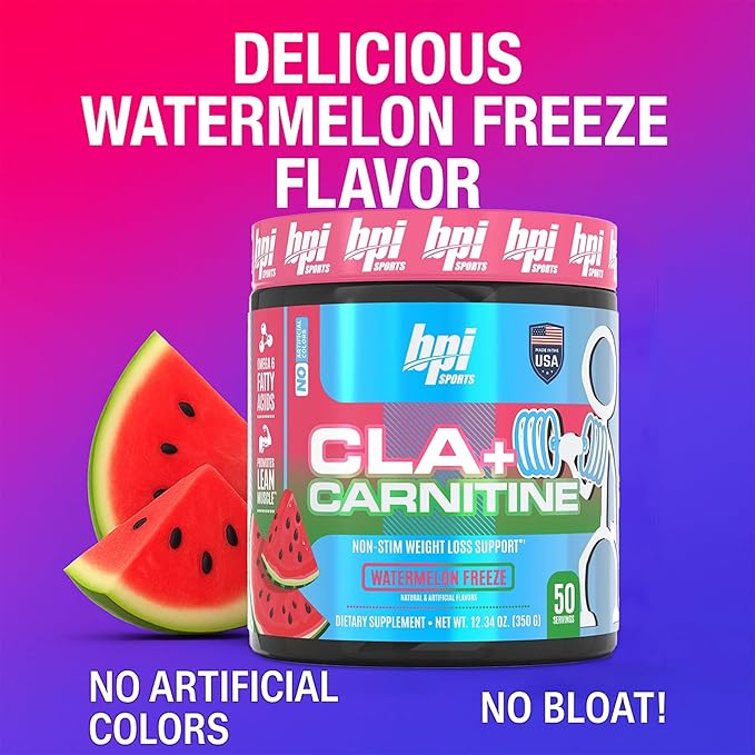BPI Sports CLA+Carnitine–Conjugated Linoleic Acid–Weight Loss Formula –Metabolism, Performance, Lean Muscle–Caffeine Free–For Men & Women–Watermelon Freeze–50 servings – 12.34 oz.(Packaging May Vary)