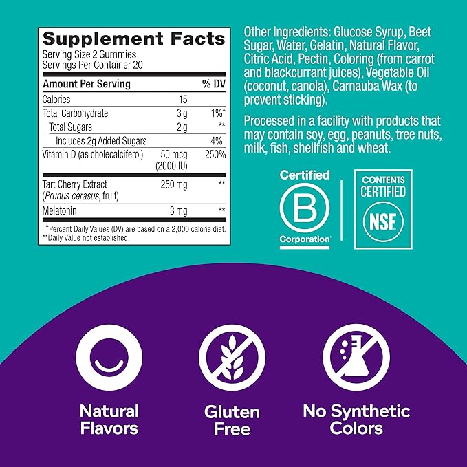 OLLY Muscle Recovery Sleep Gummies, Sleep and Sore Muscle Support, 3mg Melatonin, Tart Cherry & Probiotic + Prebiotic Gummy, Digestive Support and Gut Health, 500 Million CFUs, Fiber