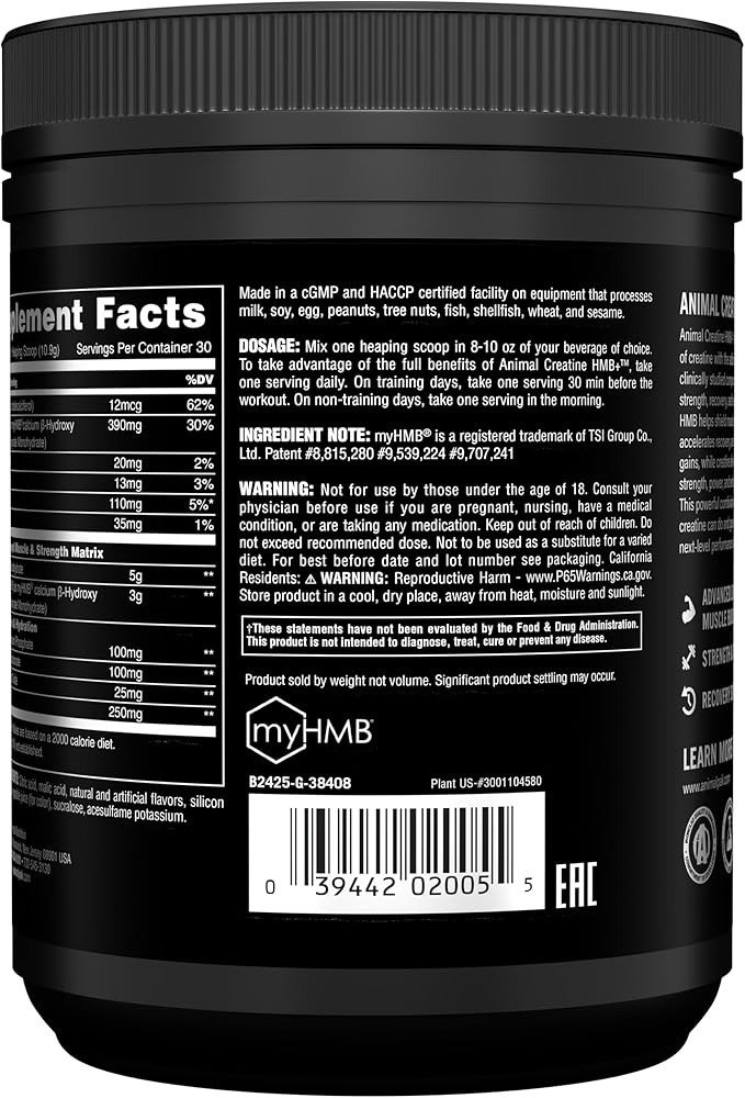Animal Creatine with Full Dosage 3g HMB – Muscle Growth, Strength & Energy Support – Easy Mix and Delicious Taste - HMB + Electrolytes – 30 Servings – Dragon Berry