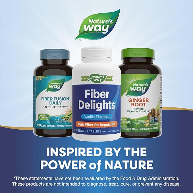 Nature's Way Fiber Delights Daily Fiber for Regularity*, Vanilla Flavored, 60 Chewable Tablets